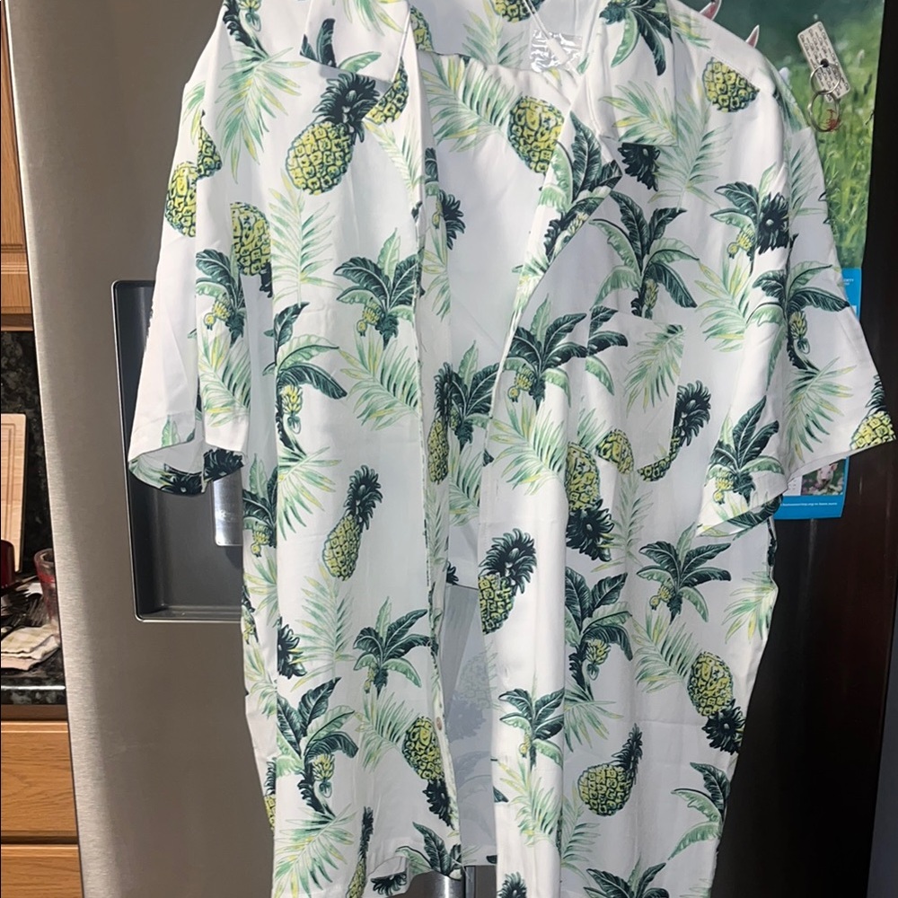 COOFANDY White Tropical Shirt and shorts with pockets and drawnstring